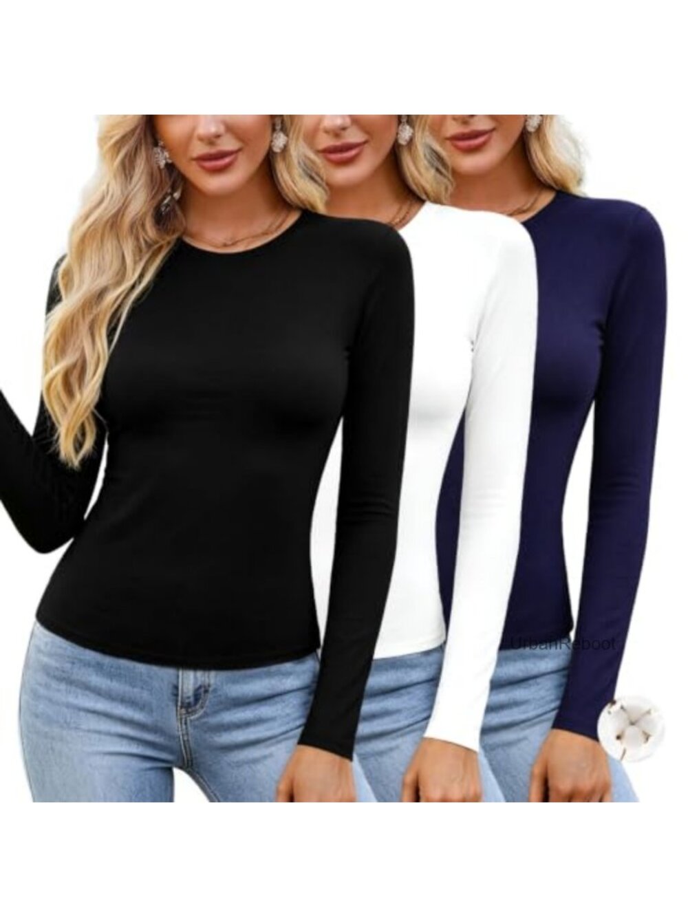 Women's Slim Long Sleeve Crew Neck Cotton T-Shirt Layering Basic Knit